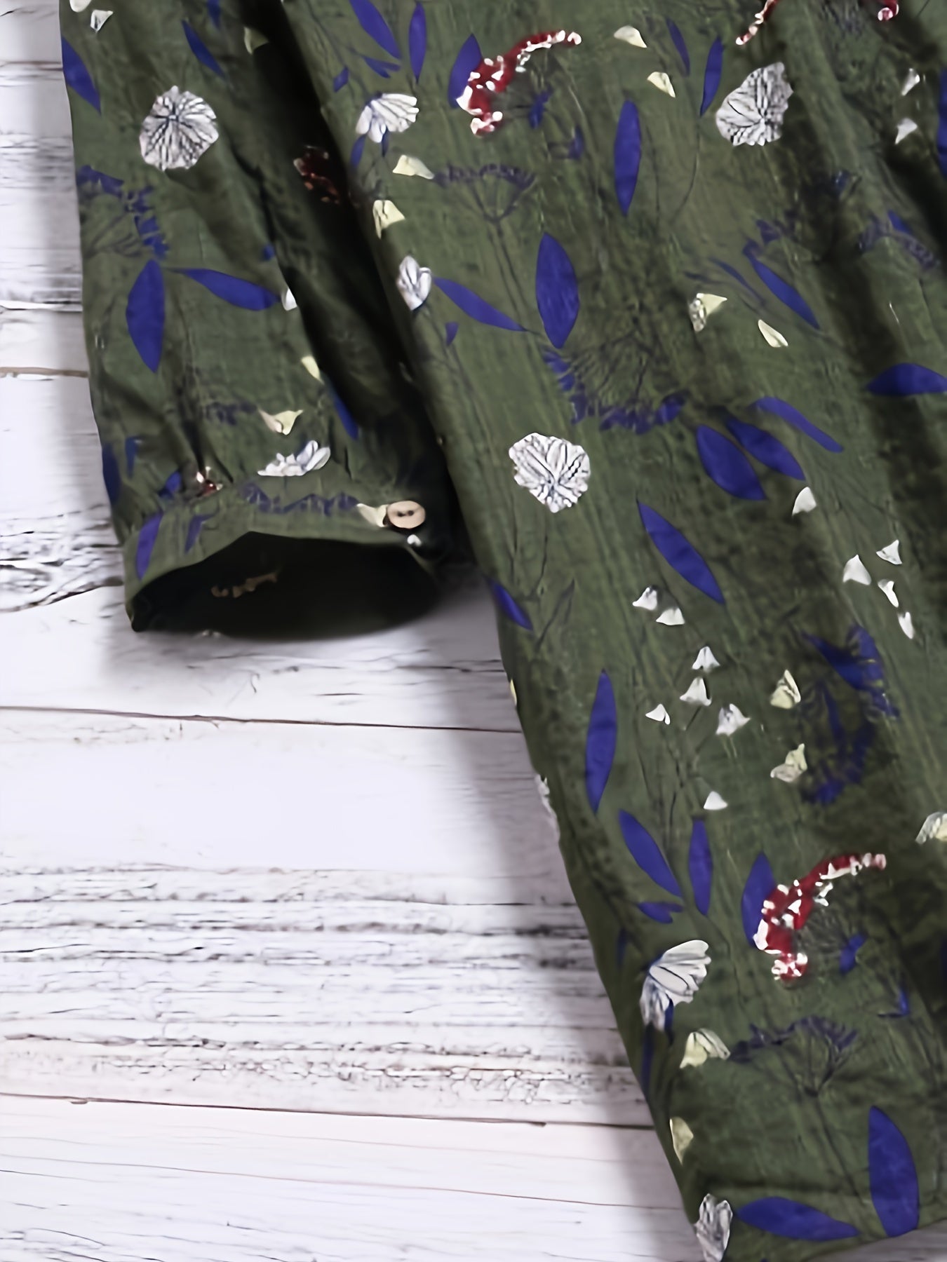  Floral Print Boho Shirt 3/4 Sleeve Ruffled Blouse