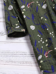  Floral Print Boho Shirt 3/4 Sleeve Ruffled Blouse
