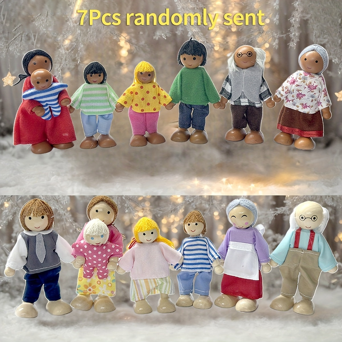 Family of 7 Doll Set with Portrait, Adjustable Joints