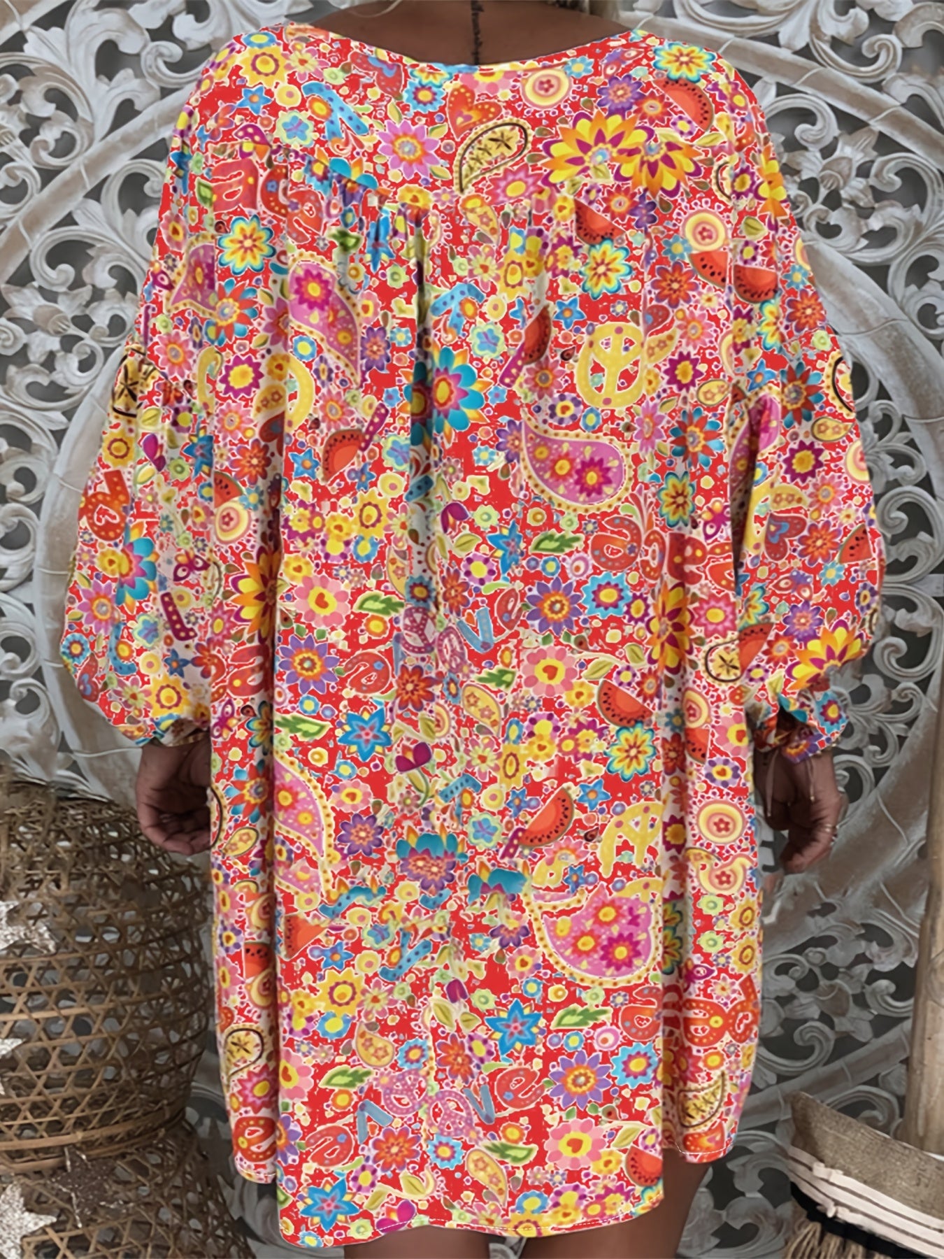 Floral Print V Neck Dress Plus Size Stretch Dress Women