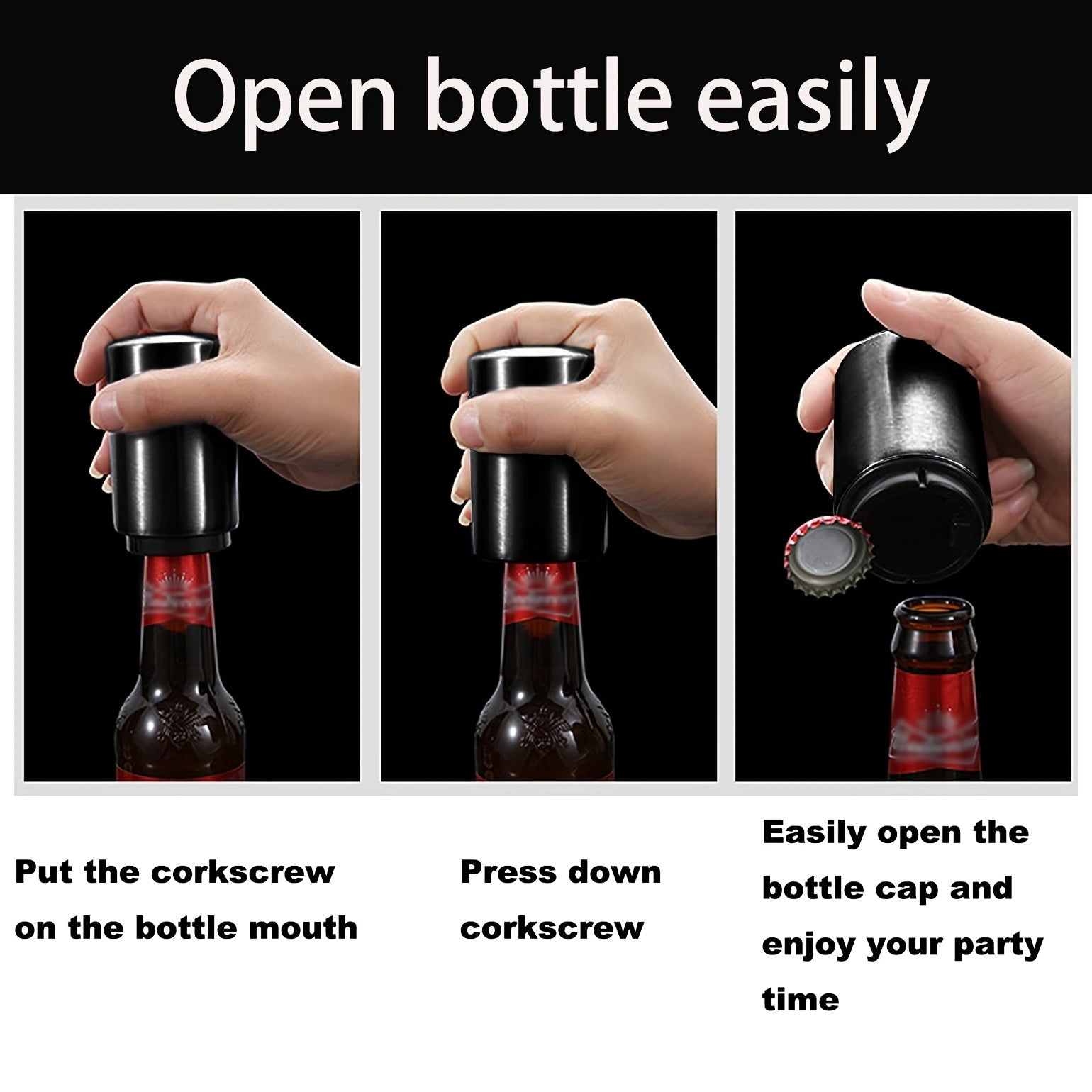 Automatic Beer Bottle Opener Push Down Stainless Steel Magnet Catching