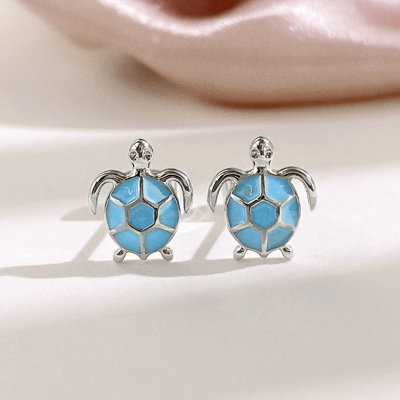 Sterling Silver Opal Turtle Stud Earrings Ocean Jewelry