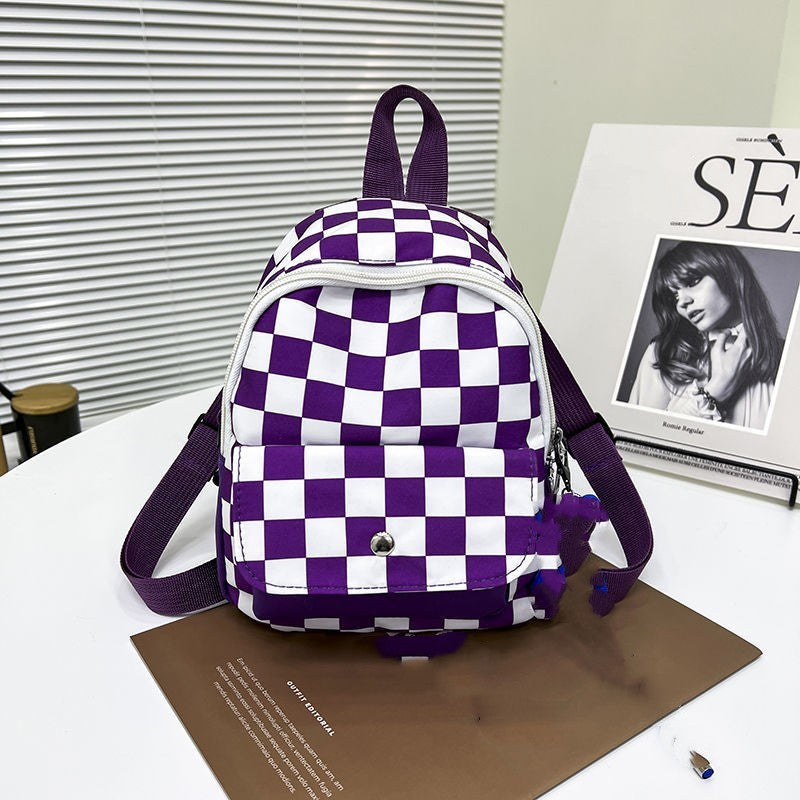 Plaid Backpack Zipper Stylish Knapsack Durable Canvas School Bag
