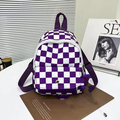 Plaid Backpack Zipper Stylish Knapsack Durable Canvas School Bag
