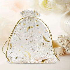 100pcs Organza Jewelry Gift Bags Drawstring Mesh Moon Star Wedding Favor Candy