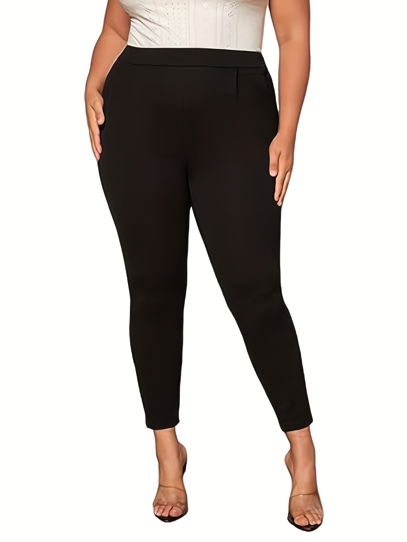  High Rise Stretch Skinny Trousers With Pockets