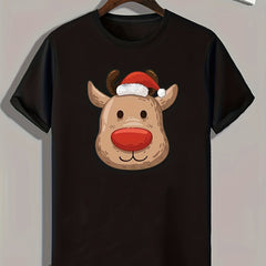 Christmas Deer Print Men's Graphic T-shirt Casual Comfy Tees