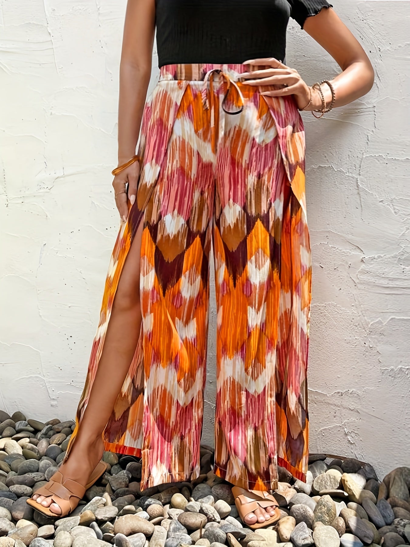  Boho Tie Dye Wide Leg Pants