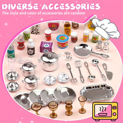 MQUDUO Pink Kitchen Set Pretend Play Toys for Christmas Halloween Thanksgiving E