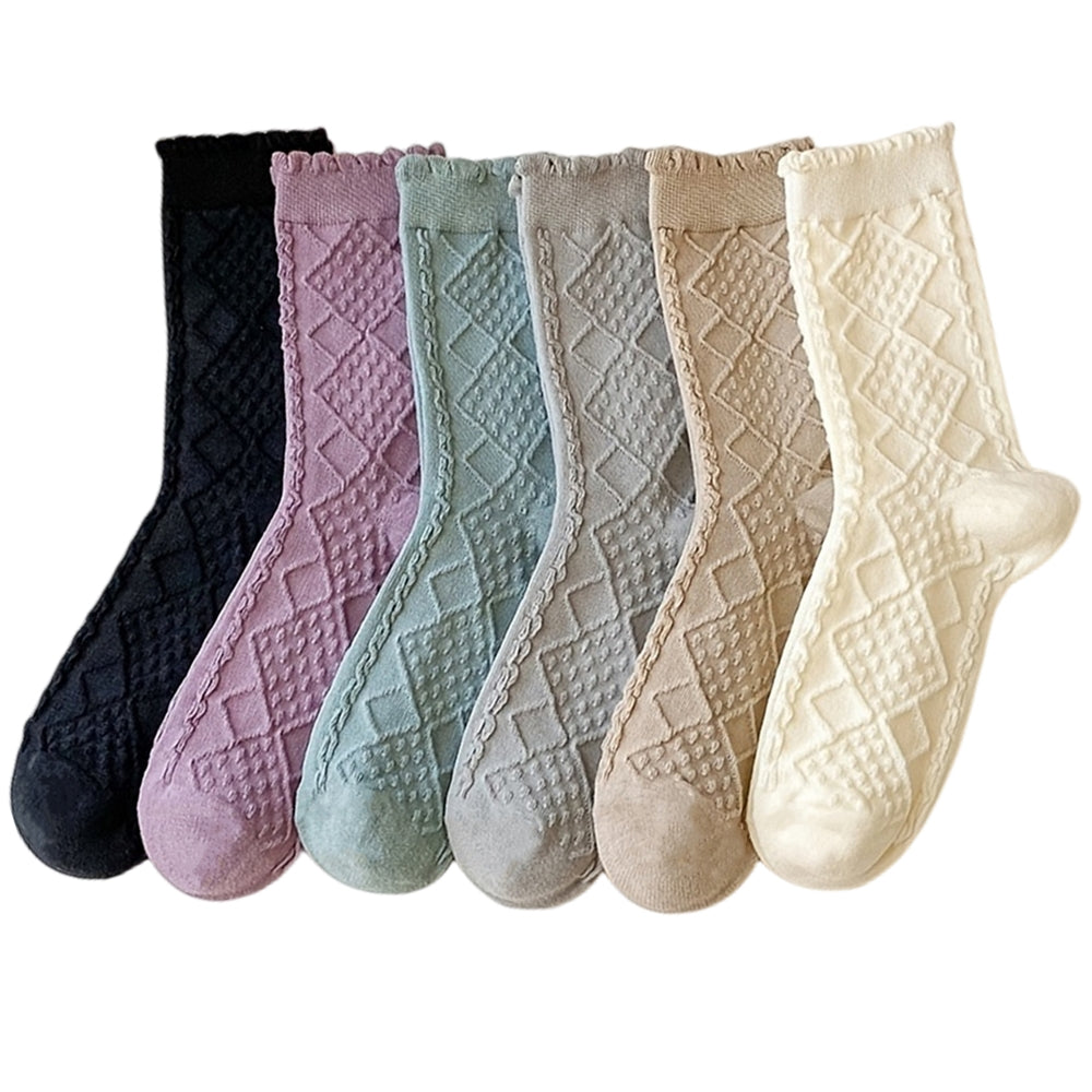 6 Pairs Women's Cotton Ruffle Crew Socks