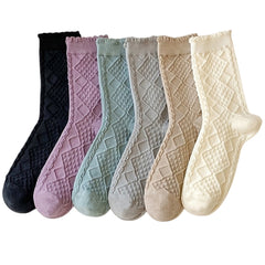 6 Pairs Women's Cotton Ruffle Crew Socks