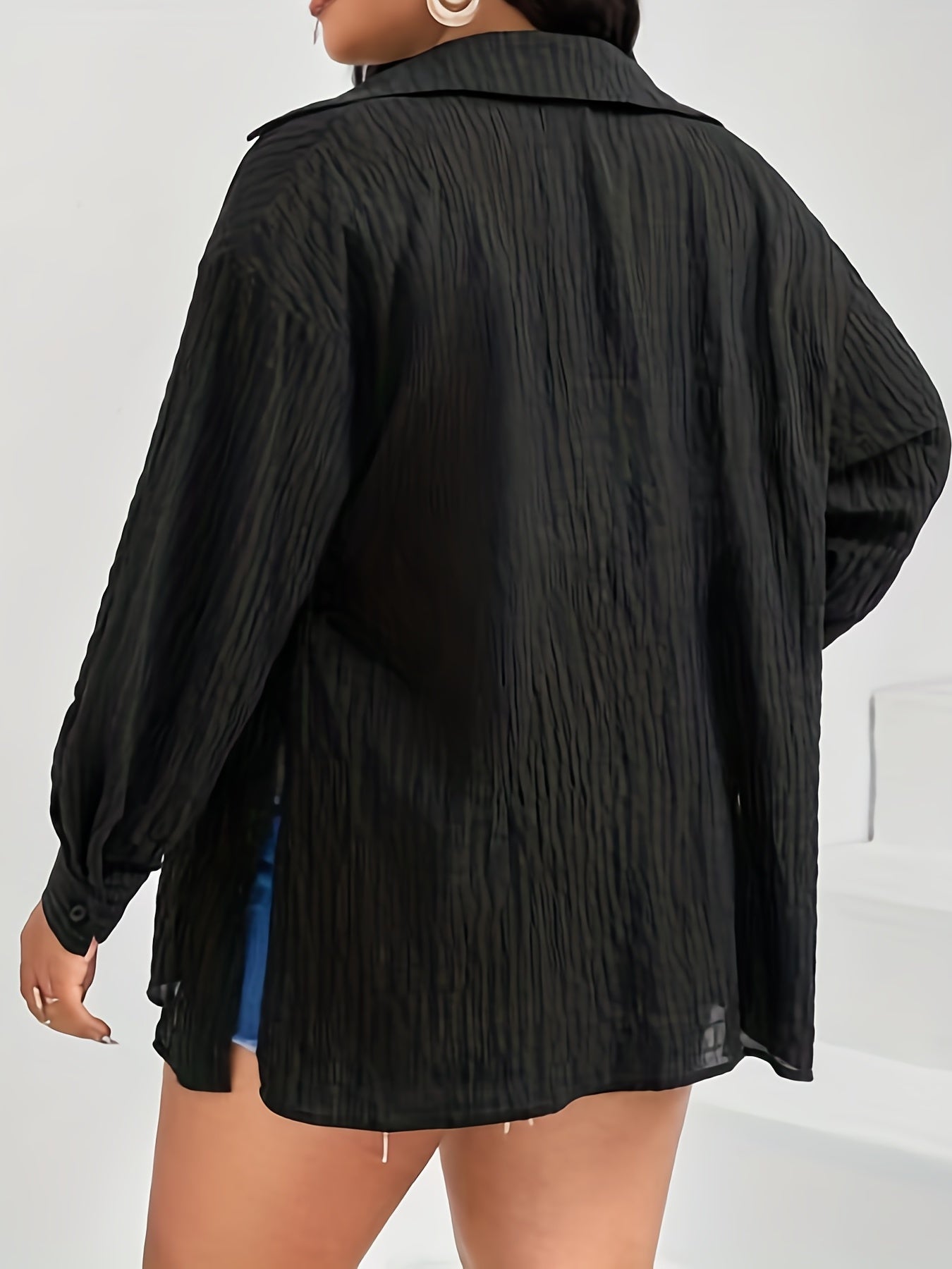  Women's Solid Long Sleeve Button Up Split Shirt