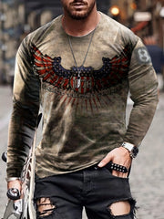 Wings Pattern Print Men's Long Sleeve Tee - Stylish Autumn Clothing