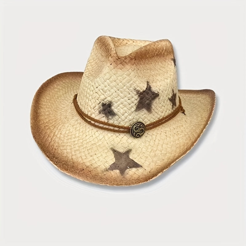 Vintage Western Straw Fedora for Women Summer Sun Beach