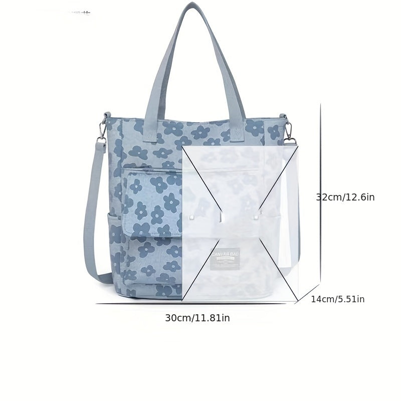 Flower Print Tote Bag Nylon Lightweight Casual Commuter Bag