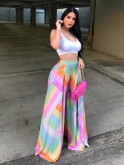  Geometric Print Wide Leg High Rise Pants