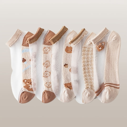 10 Pairs Girls Bear Cartoon Ankle Socks Thin Breathable Stockings