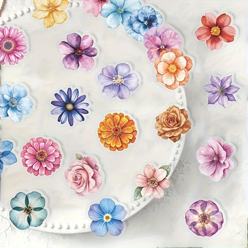 50pcs Cartoon Flower Stickers, Transparent Reusable PET Decals