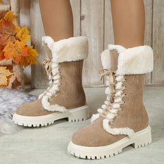 Women's Platform Snow Boots Lace Up Plush Lined Casual Winter Boots