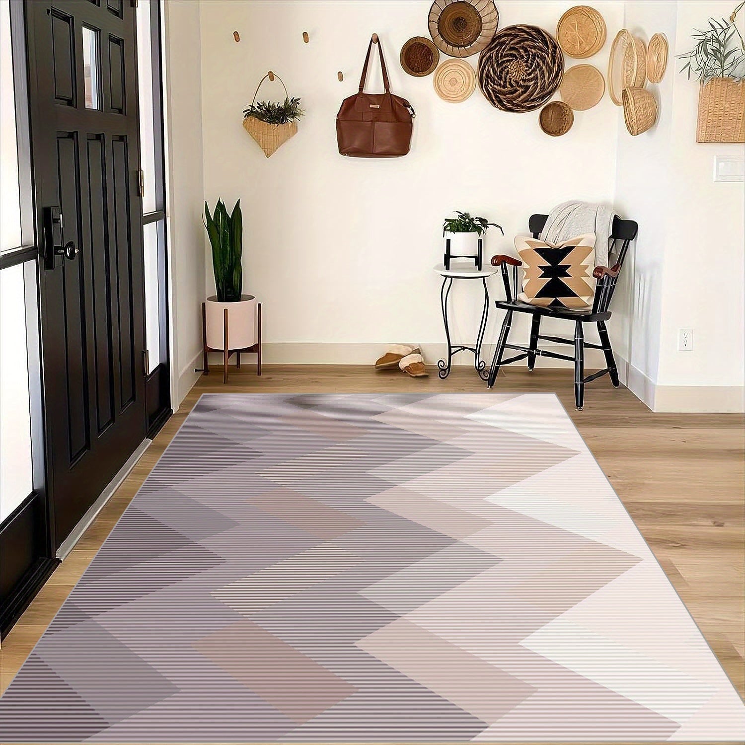 Geometric Striped Carpet Non Slip Soft Faux Sheepskin Floor Mat