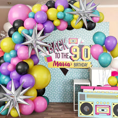 90S Music Party Balloon Wreath Set Silvery Star Birthday Scene Layout
