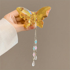 Crystal Butterfly Hair Claw with Beaded Pendant - Hair Accessories