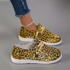 Leopard Print Canvas Low Top Lace Up Women's Shoes