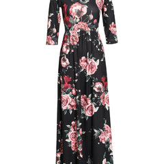 Floral Print Long Sleeve Maxi Dress Plus Size