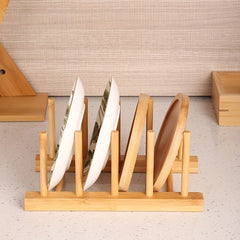 Bamboo Dish Storage Rack Stand Drain Tray Holder for Kitchen Supplies