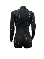 Long Sleeve High Neck T Shirt & Shorts Set