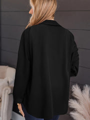  Solid Ribbed Button Up Long Sleeve Blouse