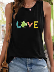 Leaf Print Sleeveless Sports Vest Round Neck Casual Top