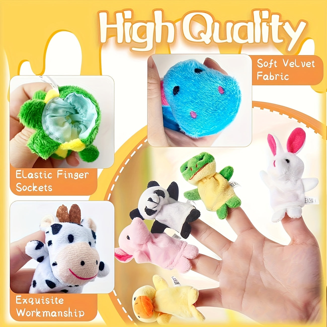 10 Pack Mini Animal Finger Puppets - Educational & Fun