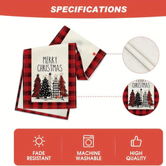 Plaid Christmas Tree Linen Table Runner