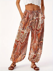  Paisley Floral Print Ethnic Style Pants High Rise