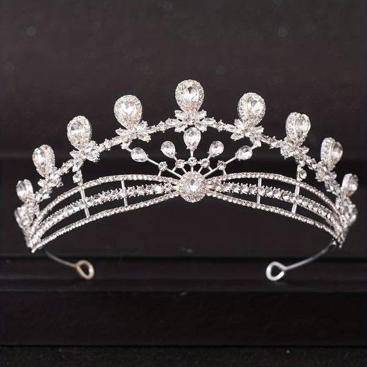 Silvery Crystal Queen Crown Tiara Rhinestone Wedding Tiaras Women Prom Crowns
