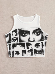 Y2K Human's Eyes Print Crop Tank Top