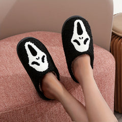 Skull Print Plush Lined Slip-On Slippers