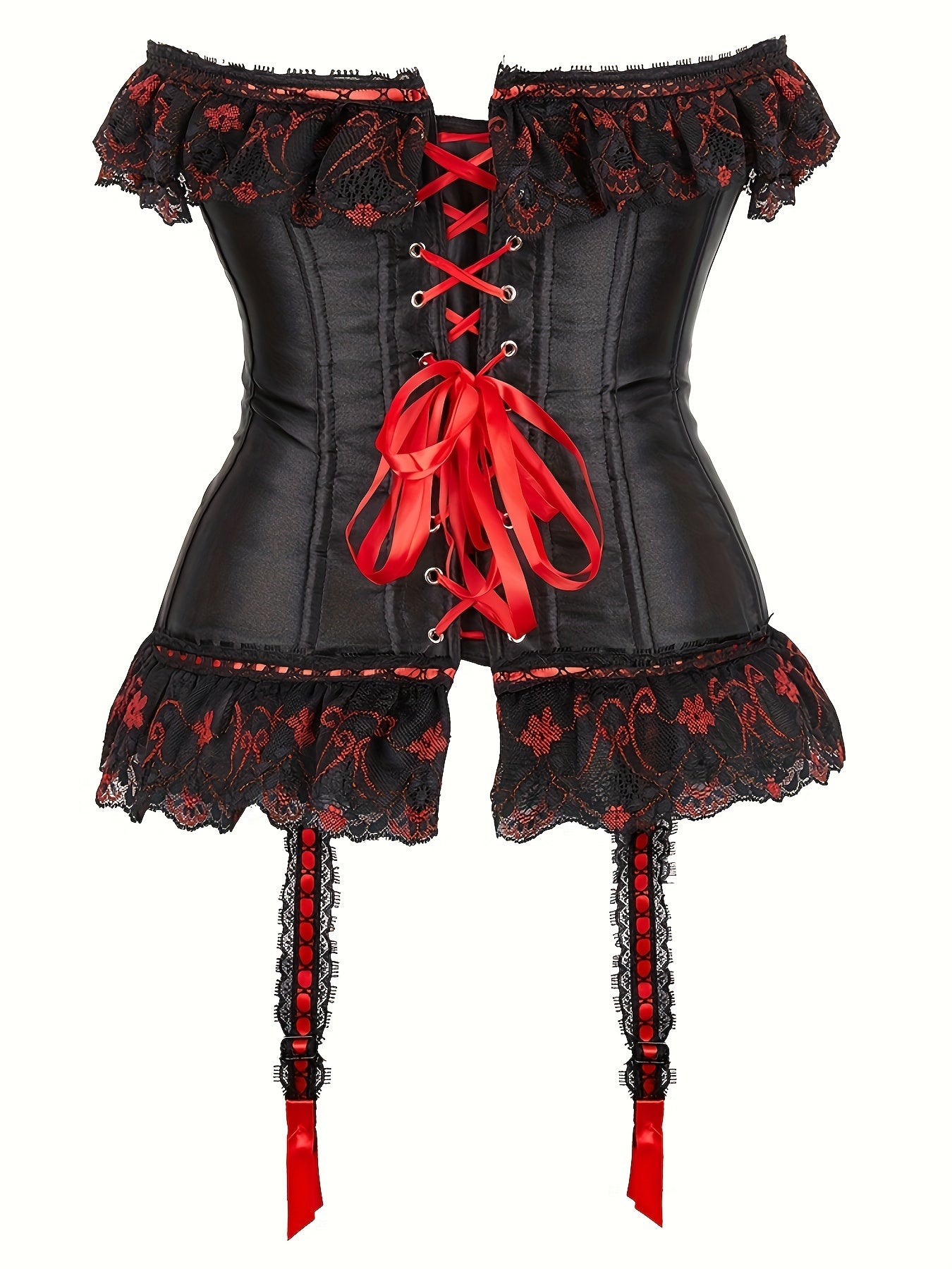 Lace Trim Strapless Corset Bustier Tummy Control Lace Up Slimmer Bow Body Shaper