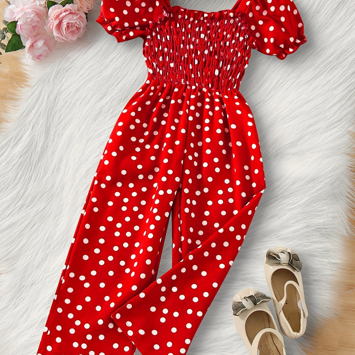 Polka Dot Print Square Neck Jumpsuit for Summer Vacation