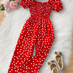 Polka Dot Print Square Neck Jumpsuit for Summer Vacation