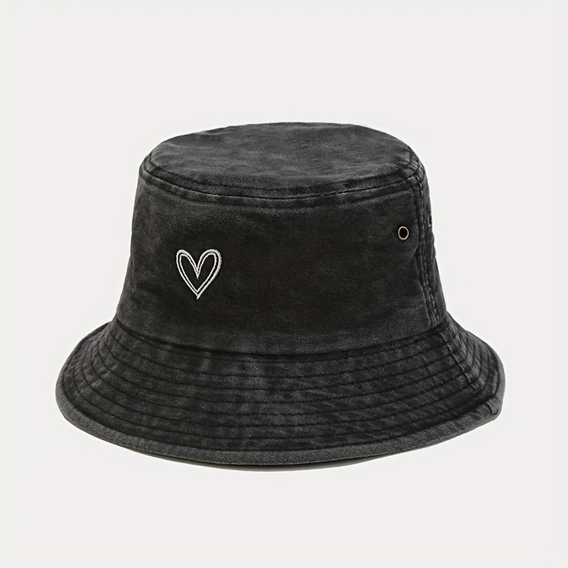 Sunshade Bucket Hat Love Pattern Embroidered Sun Hat