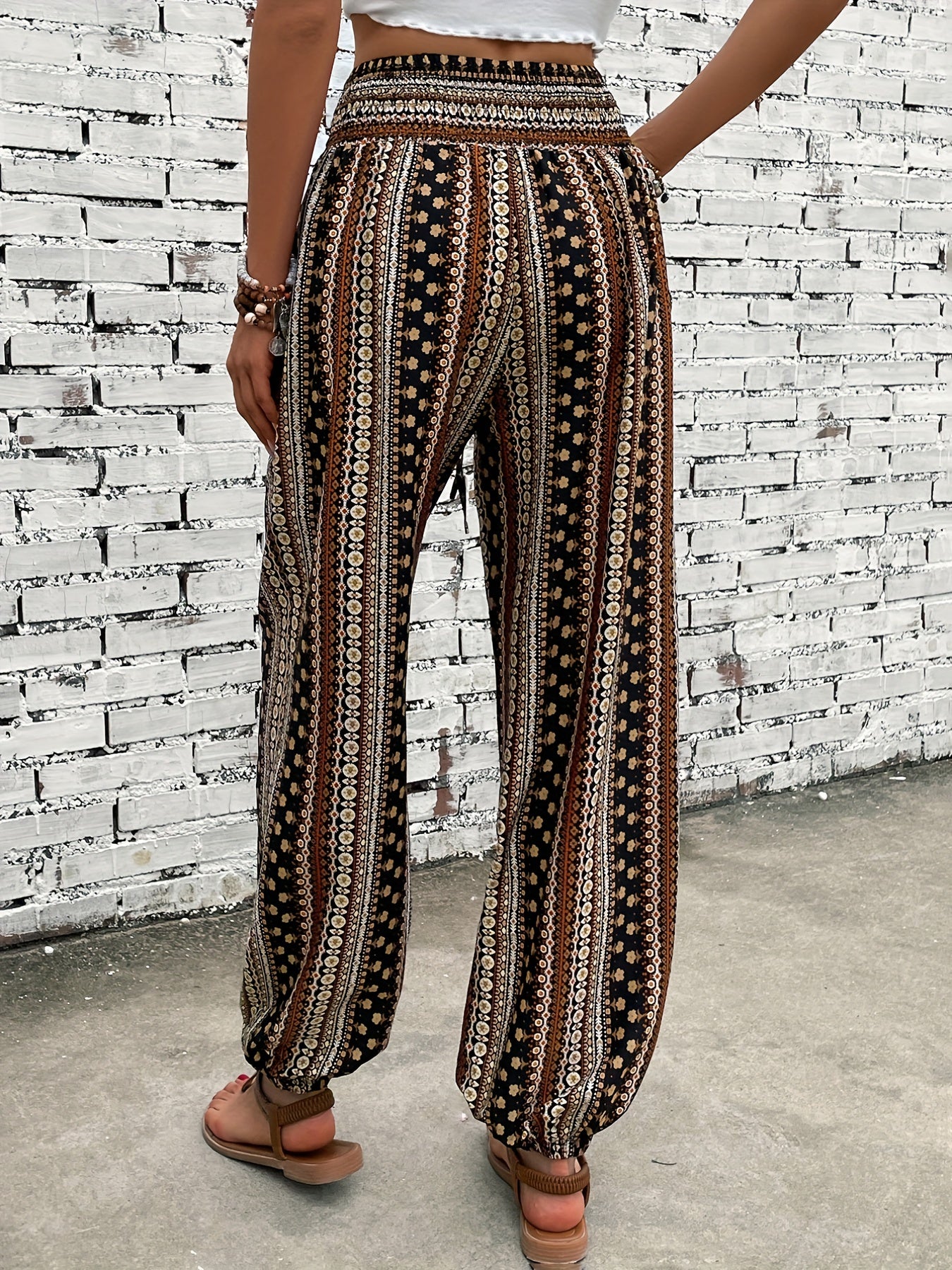  Boho Pants Women's Plus Geo Print High Waisted Harem Trousers