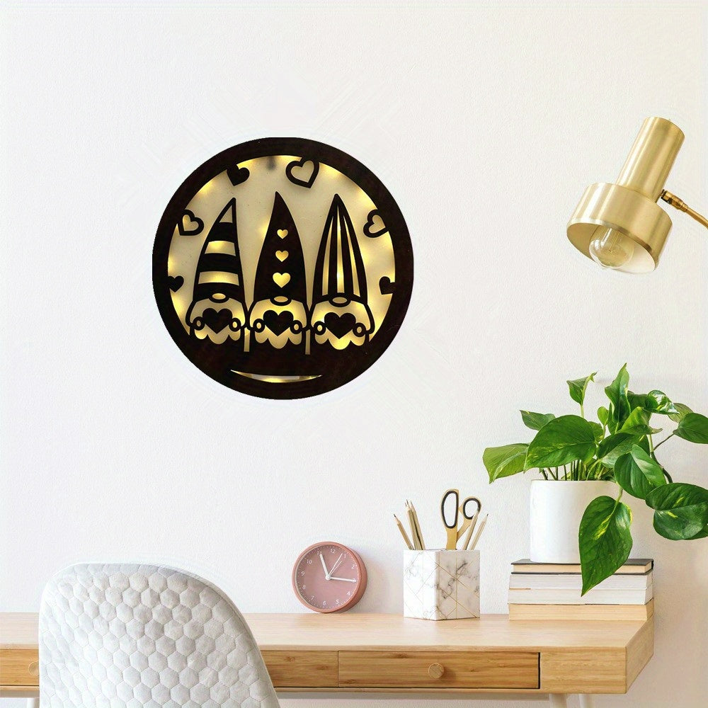 Children's Room Wall Clock LED Lamp Retro Wooden Sign Home Decoration