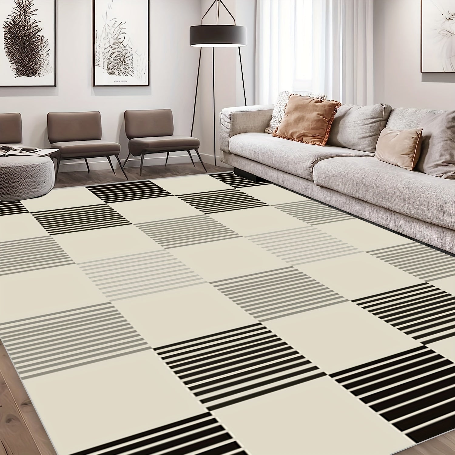 Large Non Slip Grid Patterned Carpet