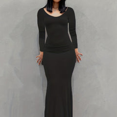  Long Sleeve Maxi Dress Round Neck Slim Fit