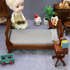1:12 Scale Maroon Vintage Single Bed Dollhouse Accessory
