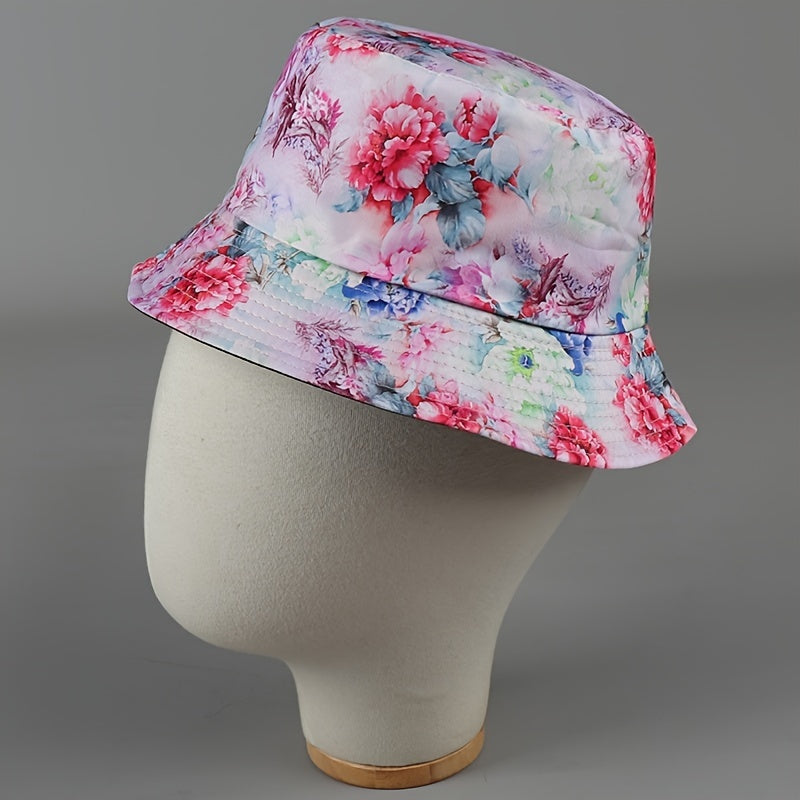 Colorful Peony Reversible Bucket Hat Tie Dye Gradient Fisherman Cap