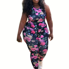  Rose Print Tank Top & Pants Outfit Set