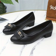 Women's Block Heel Court Pumps Soft Sole Slip On Low Heels